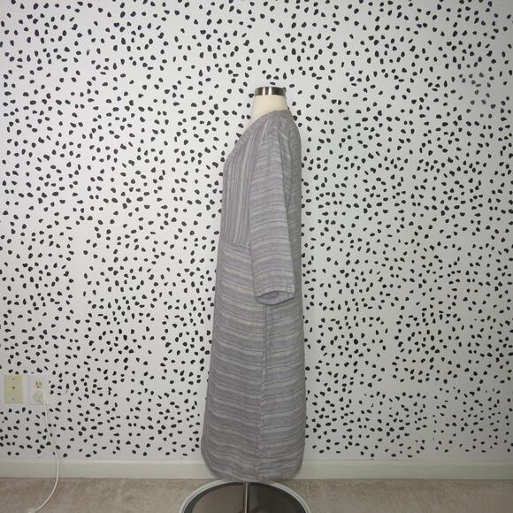 Flax Gray Striped Linen Lagenlook 3/4 Sleeve Dress - Picture 4 of 9